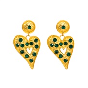 (green )occidental style fashion retro medium gold earrings woman Double layer love Alloy diamond earring temperament
