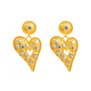 (AB)occidental style fashion retro medium gold earrings woman Double layer love Alloy diamond earring temperament hig
