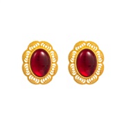 ( red)occidental style fashion retro earrings woman flower Alloy embed Round resin geometry earrings trend