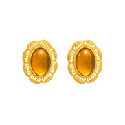 ( Gold)occidental style fashion retro earrings woman flower Alloy embed Round resin geometry earrings trend