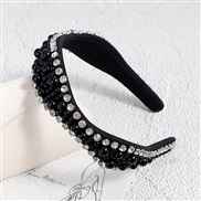 ( Black Pearl )Pearl Rhinestone Headband women retro temperament diamond high head