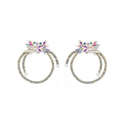 ( AB white)occidental style fashion exaggerating silver earrings woman diamond Pearl circle temperament high earrings E