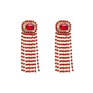 ( red)Korean temperament wind super long style claw diamond tassel earrings woman personality claw chain colorful diam