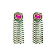 (green + rose Red)Korean temperament wind super long style claw diamond tassel earrings woman personality claw chain co