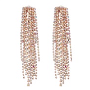 (AB color)occidental style exaggerating Alloy diamond Rhinestone long style tassel earrings woman super fully-jewelled 