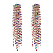 ( Color)occidental style exaggerating Alloy diamond Rhinestone long style tassel earrings woman super fully-jewelled ba