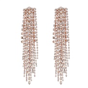 ( Gold)occidental style exaggerating Alloy diamond Rhinestone long style tassel earrings woman super fully-jewelled ban