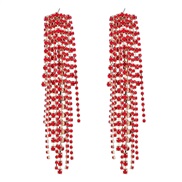 ( red)occidental style exaggerating Alloy diamond Rhinestone long style tassel earrings woman super fully-jewelled banq