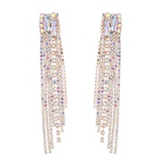 (AB color)earrings occidental style exaggerating Alloy diamond Rhinestone long style tassel earrings woman fully-jewell