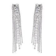 ( Silver)earrings occidental style exaggerating Alloy diamond Rhinestone long style tassel earrings woman fully-jewelle