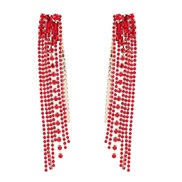 ( red)earrings occidental style exaggerating Alloy diamond Rhinestone long style tassel earrings woman fully-jewelled b