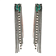 ( green)earrings occidental style exaggerating Alloy diamond Rhinestone long style tassel earrings woman fully-jewelled