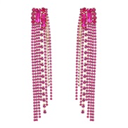 ( rose Red)earrings occidental style exaggerating Alloy diamond Rhinestone long style tassel earrings woman fully-jewel