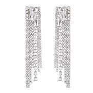 ( Silver)earrings occidental style exaggerating square Alloy diamond Rhinestone long style tassel earrings woman fully-