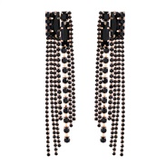 ( black)earrings occidental style exaggerating square Alloy diamond Rhinestone long style tassel earrings woman fully-j