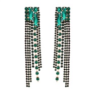 ( green)earrings occidental style exaggerating square Alloy diamond Rhinestone long style tassel earrings woman fully-j