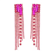 ( rose Red)earrings occidental style exaggerating square Alloy diamond Rhinestone long style tassel earrings woman full
