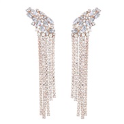 ( white)earrings occidental style exaggerating Alloy diamond Rhinestone geometry long style tassel earrings woman fully