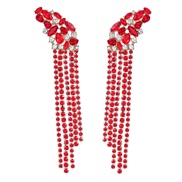 ( red)earrings occidental style exaggerating Alloy diamond Rhinestone geometry long style tassel earrings woman fully-j
