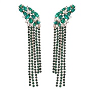 ( green)earrings occidental style exaggerating Alloy diamond Rhinestone geometry long style tassel earrings woman fully