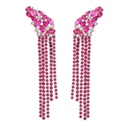 ( rose Red)earrings occidental style exaggerating Alloy diamond Rhinestone geometry long style tassel earrings woman fu