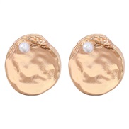 ( Gold)fashion retro Irregular Round embed Pearl Alloy earrings woman occidental style Metal geometry ear studearrings