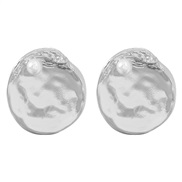 ( Silver)fashion retro Irregular Round embed Pearl Alloy earrings woman occidental style Metal geometry ear studearrings