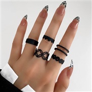 (JS6613 black)occidental style ring opening black ring set retro snake black