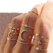 (JA6252 Gold)occidental style ring Bohemia retro ring hollow flowers set Pearl ring