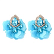 ( blue)earrings occidental style retro flowers petal Chiffon ear stud personality elegant fine trend woman