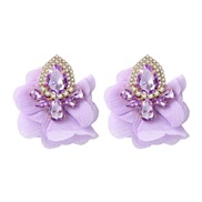 (purple)earrings occidental style retro flowers petal Chiffon ear stud personality elegant fine trend woman