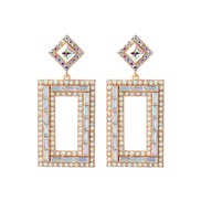 (AB)occidental style exaggerating fashion Alloy diamond long square earrings woman fully-jewelled geometry Earring