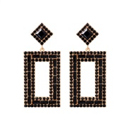 ( black)occidental style exaggerating fashion Alloy diamond long square earrings woman fully-jewelled geometry Earring