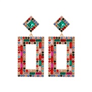 ( Color)occidental style exaggerating fashion Alloy diamond long square earrings woman fully-jewelled geometry Earring