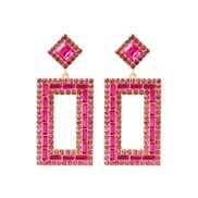 ( rose Red)occidental style exaggerating fashion Alloy diamond long square earrings woman fully-jewelled geometry Earri