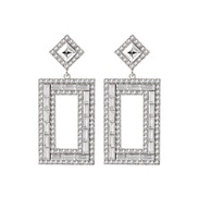 (silvery +)occidental style exaggerating fashion Alloy diamond long square earrings woman fully-jewelled geometry Earri