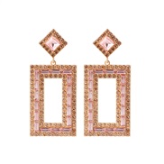 ( Pink)occidental style exaggerating fashion Alloy diamond long square earrings woman fully-jewelled geometry Earring