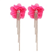 ( rose Red)earrings occidental style retro flowers petal Chiffon claw chain tassel ear stud personality trend woman