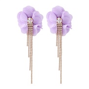 (purple)earrings occidental style retro flowers petal Chiffon claw chain tassel ear stud personality trend woman