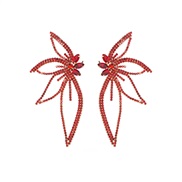 ( red)occidental style fashion colorful diamond Alloy earrings exaggerating flash diamond leaf flowers personality earr