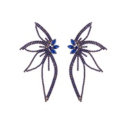 ( blue)occidental style fashion colorful diamond Alloy earrings exaggerating flash diamond leaf flowers personality ear