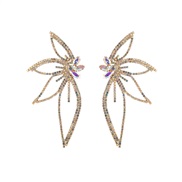 (AB)occidental style fashion colorful diamond Alloy earrings exaggerating flash diamond leaf flowers personality earring