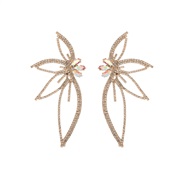 ( white)occidental style fashion colorful diamond Alloy earrings exaggerating flash diamond leaf flowers personality ea