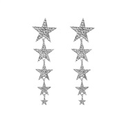 ( silvery )occidental style earrings multilayer embed fully-jewelled Five-pointed star long style temperament earring K