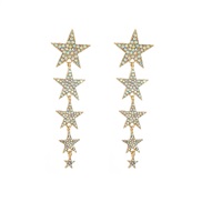 (AB gold )occidental style earrings multilayer embed fully-jewelled Five-pointed star long style temperament earring Ko