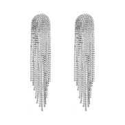 ( silvery )fashion super claw chain geometry Alloy diamond Rhinestone long style tassel earrings woman occidental style