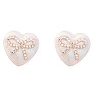 ( white)fashion brief Korean style Alloy enamel diamond bow heart-shaped earrings woman occidental style retro ear stud