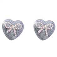 ( gray)fashion brief Korean style Alloy enamel diamond bow heart-shaped earrings woman occidental style retro ear stud