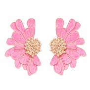 ( Pink)Autumn and Winter fashionins Alloy enamel flowers earrings woman occidental style retro flowers ear studearring
