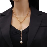 ( GoldPearl  necklace)occidental style fashion Pearl long pendant necklace  lady punkO buckle Metal chain Pearl